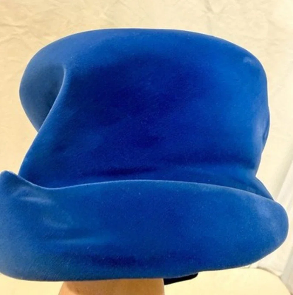 Blue Velvet Cloche Hat Purple Bow Accent Classic Formal Party One Size
